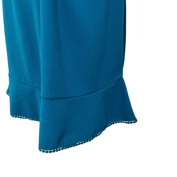 Betsey Johnson Women’s Teal A-line Dress Eyelet Trim Bell Sleeves Size 8 - Picture 9 of 10